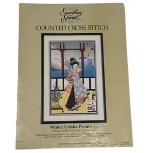 Vtg Candamar Winter Geisha Cross Stitch Kit Pattern Aida Cloth 50211 1986 USA